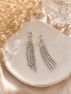 3 for $20 Crystal Tassel Drop Earrings in Silver with Rinestones